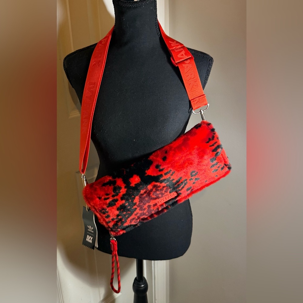adidas x IVY PARK Red Faux Fur Crossbody Bag Adjustable Strap NWT